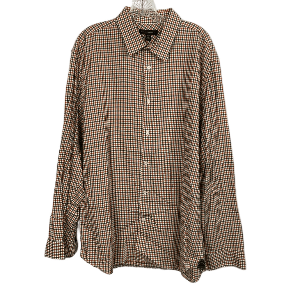 Banana Republic Shirt Mens Sz XL 17 17.5 Button Down Beige Check Cotton Dress
